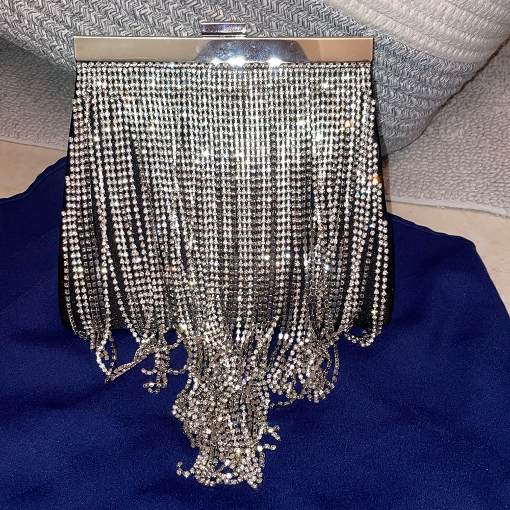 Nordstrom Fringe Metallic accent mob boss wife aesthetic Clutch Crossbody Purse